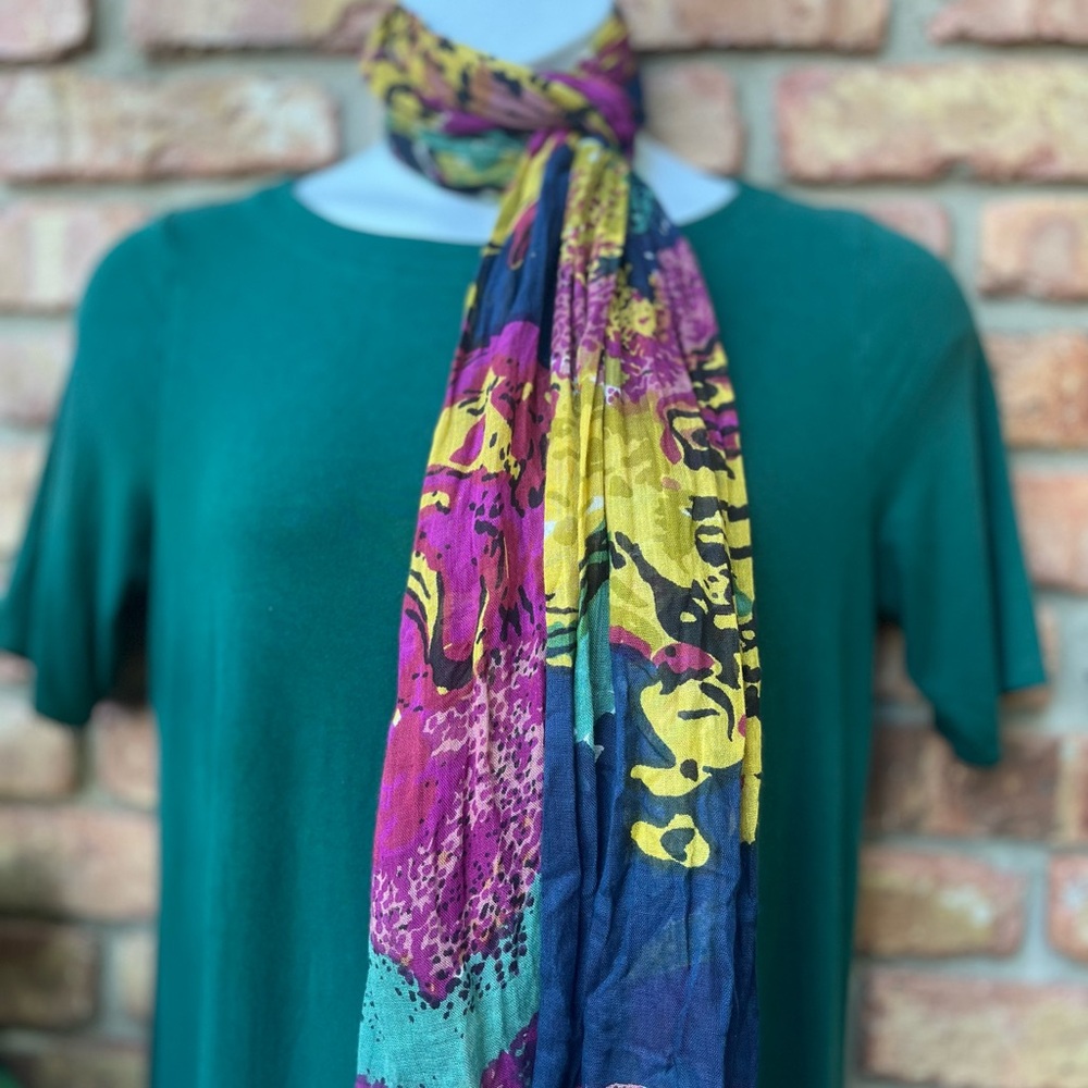 ABSTRACT SCARF JEWEL COLORS FRINGE - Picture 10 of 11